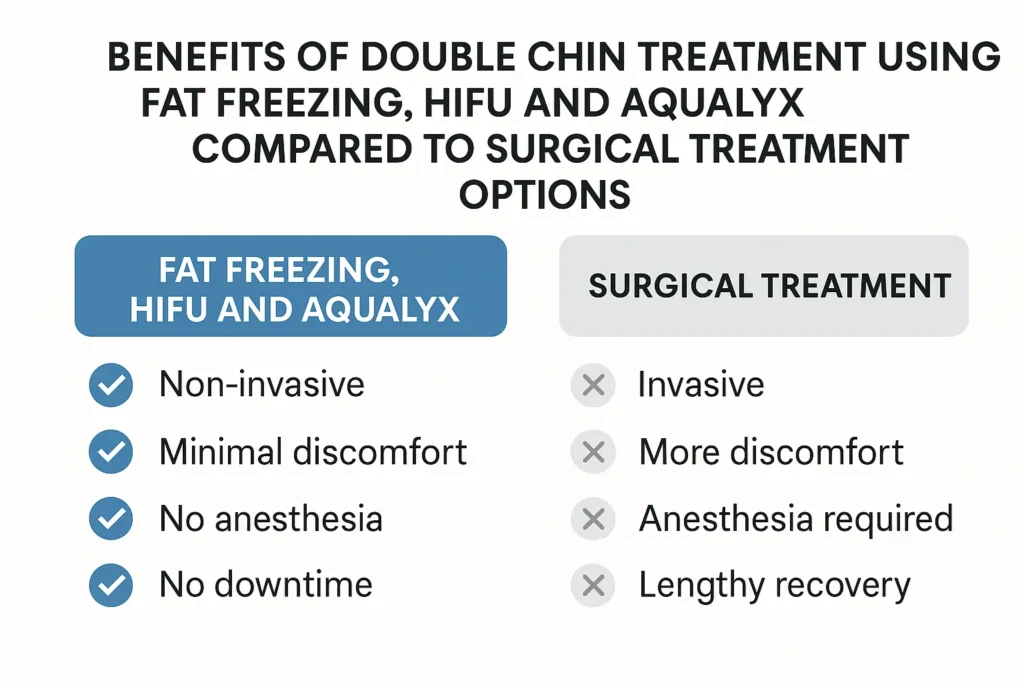 Graphic about the benefits of double chin treatment Brompton - from LA LIPO