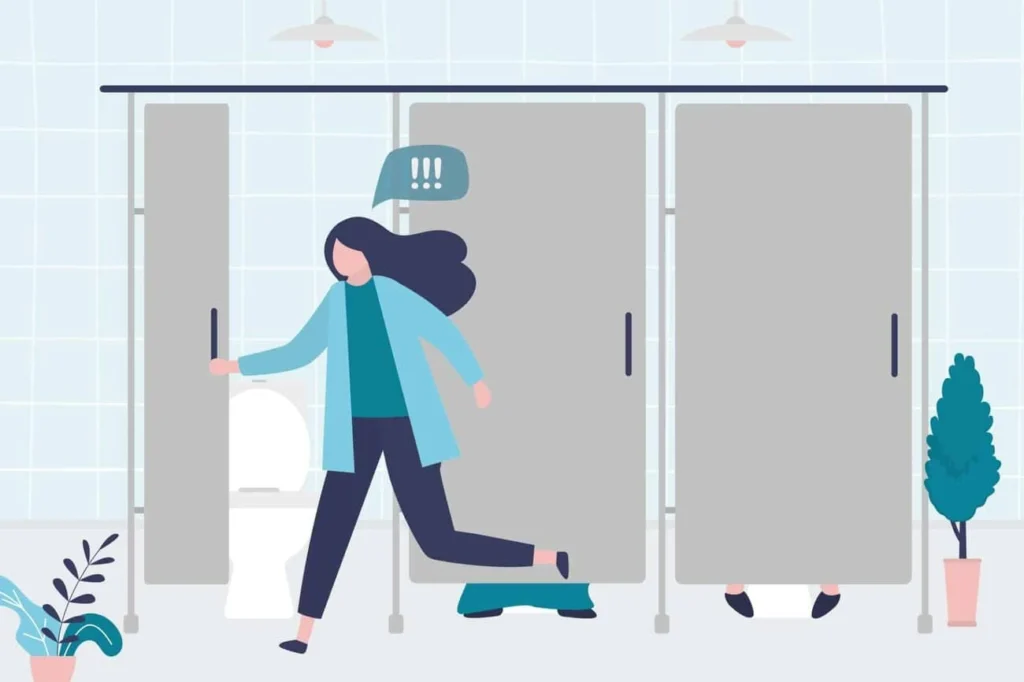 graphic of Urine incontinence Brompton woman running to the toilet.