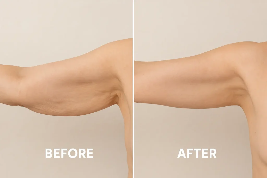 Picture of LA LIPO Brompton before and after results of skin tightening treatment on the upper arms.